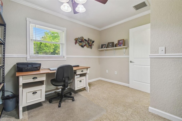 10301 Nina Ct, New Port Richey, FL 34654 - carpeted office with crown molding and ceiling fan