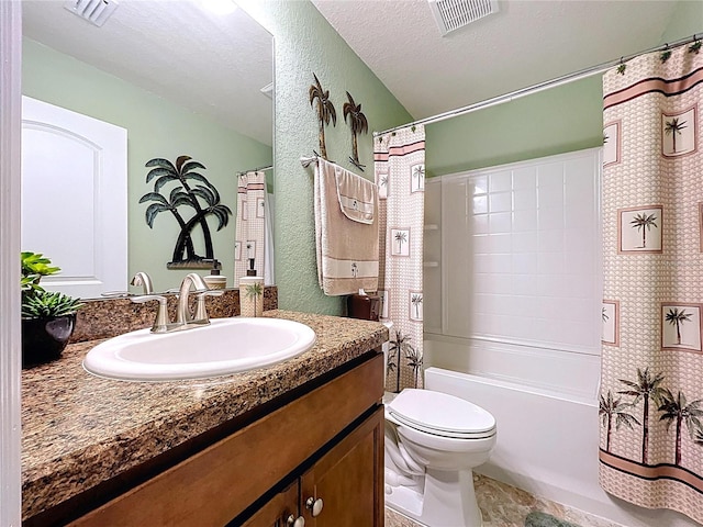 9152 Bunting Rd, Weeki Wachee, FL 34613 - full bathroom featuring vanity, toilet, and shower / tub combo with curtain