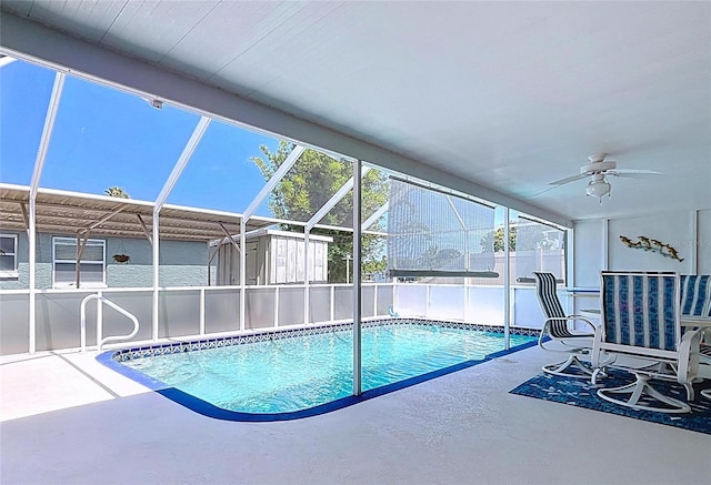 10111 Glen Moor Ln, Port Richey, FL 34668 - outdoor pool featuring a patio area, a ceiling fan, and a lanai