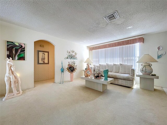 10111 Glen Moor Ln, Port Richey, FL 34668 - carpeted living room with arched walkways and a textured ceiling