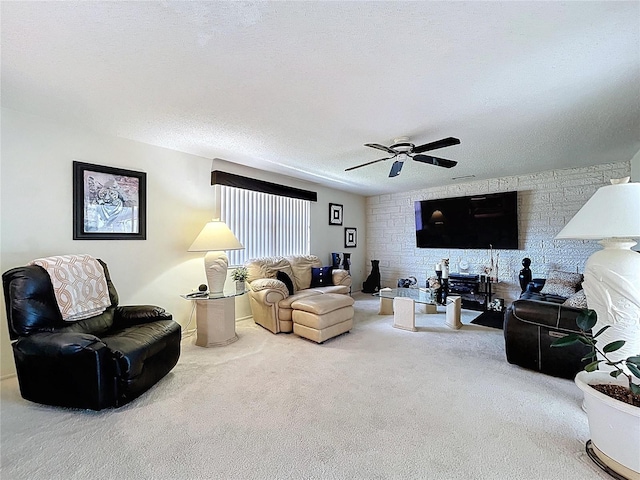10111 Glen Moor Ln, Port Richey, FL 34668 - carpeted living room with ceiling fan and a textured ceiling
