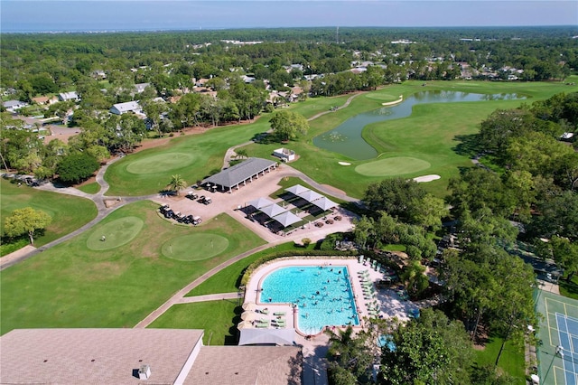 2139 Sea Pines Ct, Spring Hill, FL 34606 - aerial view of property and surrounding area with a large body of water, a local golf course, and a pool area