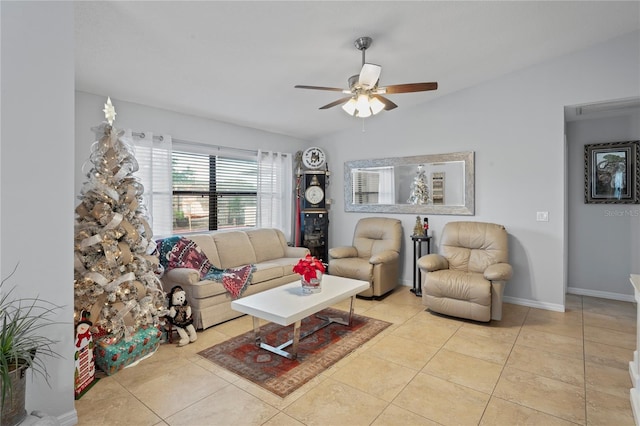 6315 Shane Ln, New Port Richey, FL 34653 - living area with ceiling fan, light tile patterned floors, and baseboards