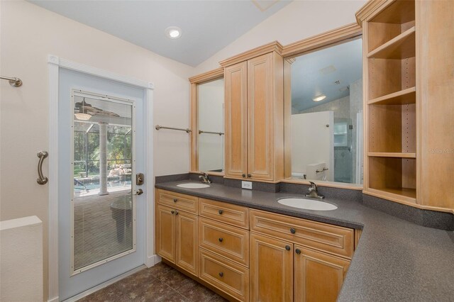 3609 Montclair Dr, New Port Richey, FL 34655 - full bath with double vanity and vaulted ceiling