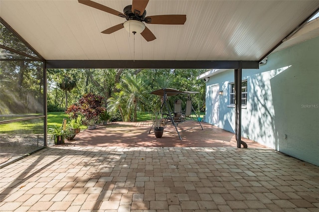 3609 Montclair Dr, New Port Richey, FL 34655 - view of patio with a ceiling fan, a lanai, and a deck