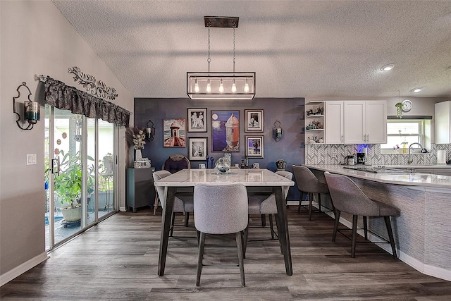 14011 Shoal Dr, Hudson, FL 34667 - dining room with a textured ceiling, dark wood-type flooring, and baseboards