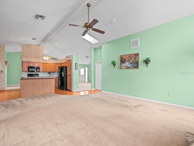 10442 Ventura Dr, Spring Hill, FL 34608 - unfurnished living room featuring light carpet, ceiling fan, and baseboards