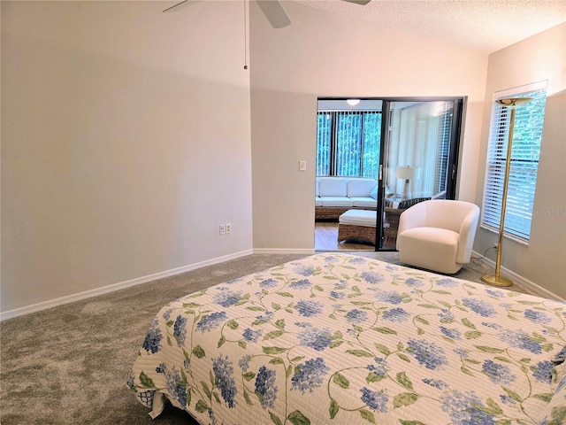 3627 Muirfield Ct Unit 3627, New Port Richey, FL 34655 - bedroom with multiple windows, carpet, baseboards, vaulted ceiling, and a textured ceiling