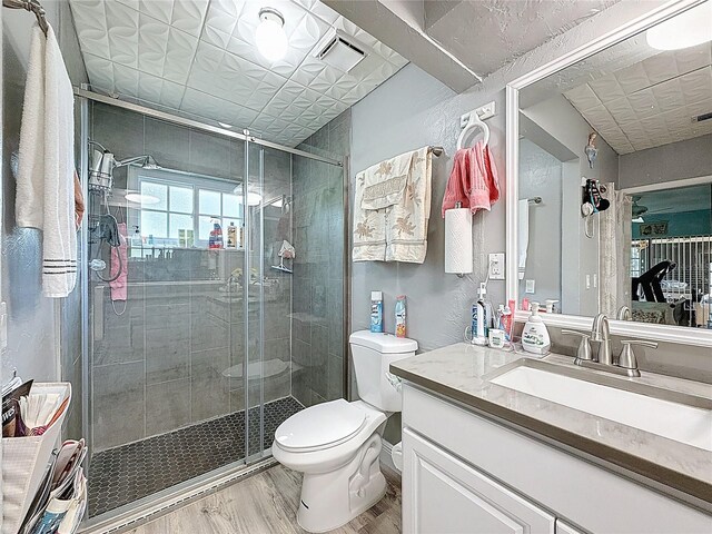 10411 Ireland St, Spring Hill, FL 34608 - full bath featuring vanity, toilet, wood finished floors, and a shower stall