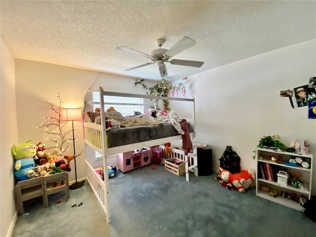 9200 Turnberry Ct, New Port Richey, FL 34655 - carpeted bedroom featuring a textured ceiling and ceiling fan