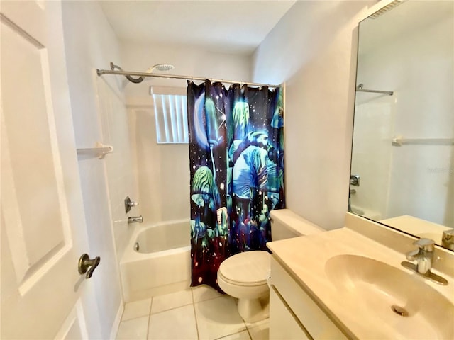 9200 Turnberry Ct, New Port Richey, FL 34655 - full bath with shower / tub combo with curtain, tile patterned floors, toilet, and vanity