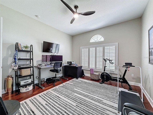 13248 Linzia Ln, Spring Hill, FL 34609 - office with wood finished floors, ceiling fan, baseboards, and a textured ceiling