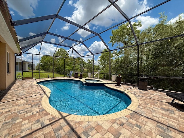 13248 Linzia Ln, Spring Hill, FL 34609 - view of pool featuring a patio, a pool with connected hot tub, and glass enclosure
