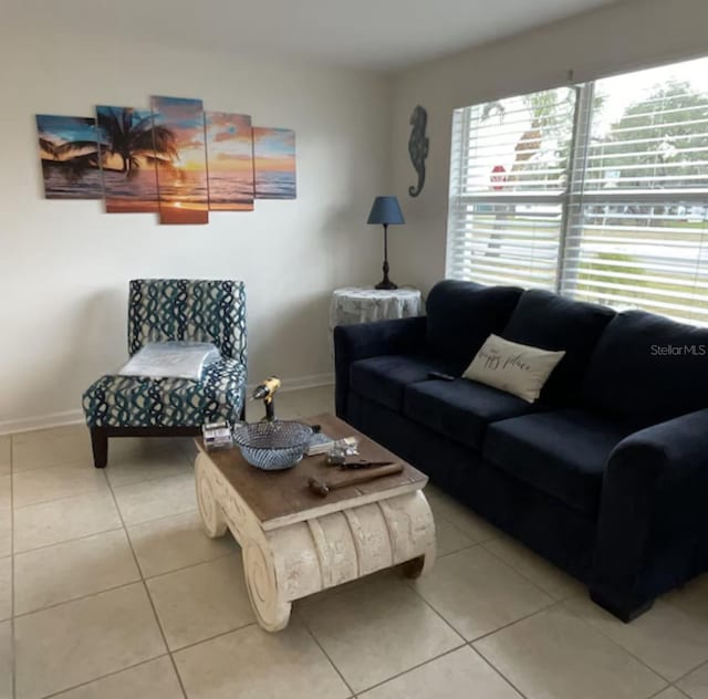 6603 Adams St, New Port Richey, FL 34652 - living room featuring healthy amount of natural light, light tile patterned floors, and baseboards