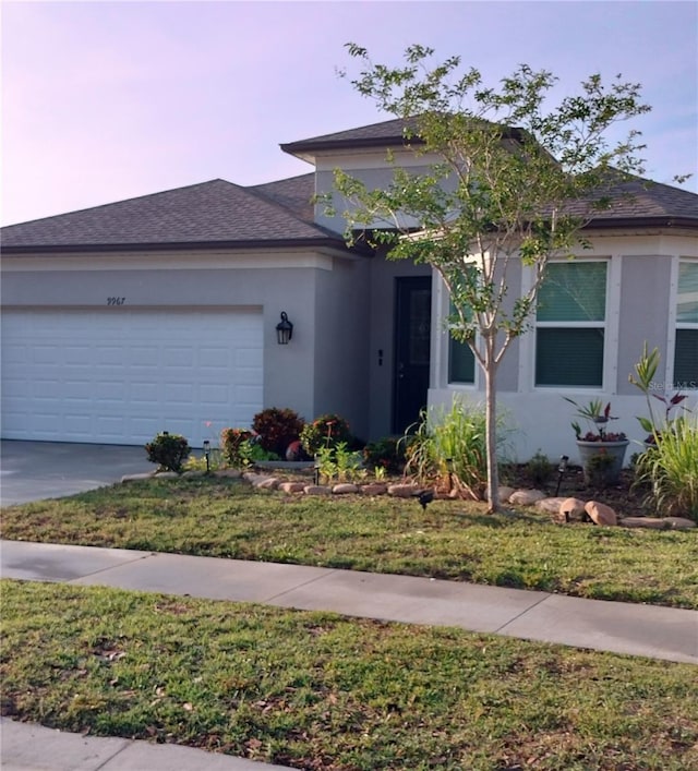 9967 Patrician Dr, New Port Richey, FL 34655 - view of front of property with a garage, stucco siding, and concrete driveway