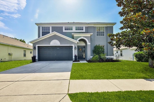 4094 Braemere Dr, Spring Hill, FL 34609 - traditional-style home featuring stucco siding, driveway, a front yard, and a garage