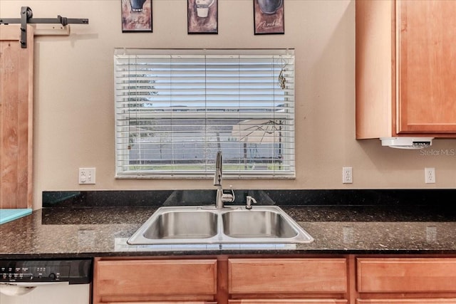 4094 Braemere Dr, Spring Hill, FL 34609 - kitchen with a sink, dishwashing machine, and dark stone counters