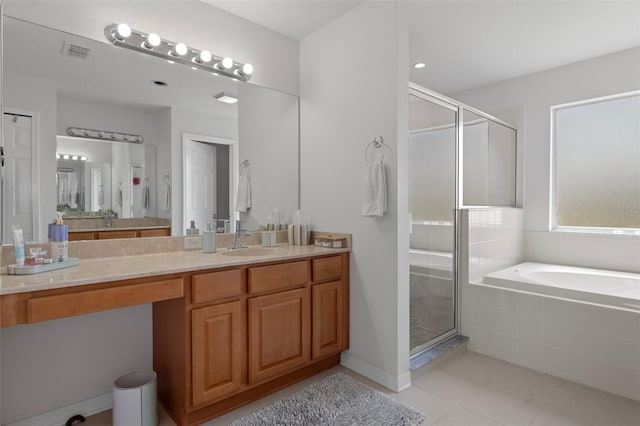 4215 Maplehurst Way, Spring Hill, FL 34609 - full bath with a shower stall, vanity, a bath, and tile patterned flooring