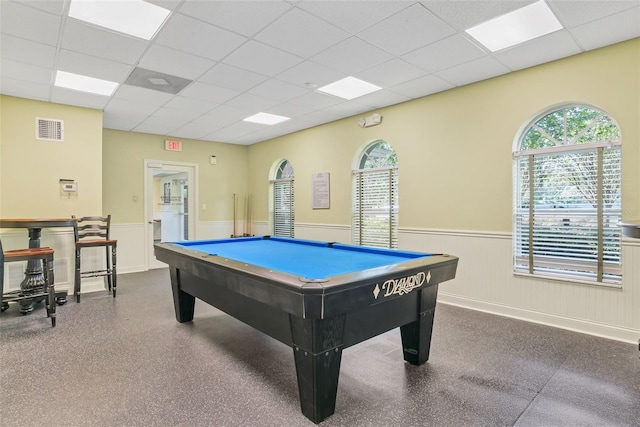 4215 Maplehurst Way, Spring Hill, FL 34609 - game room with a drop ceiling, a wainscoted wall, healthy amount of natural light, and billiards