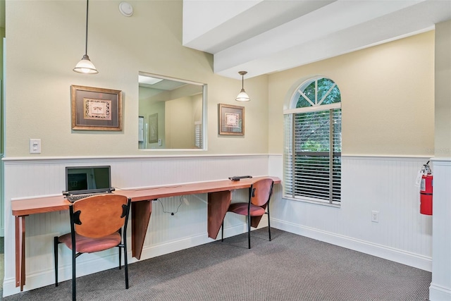 4215 Maplehurst Way, Spring Hill, FL 34609 - home office featuring a wainscoted wall, carpet, and built in study area
