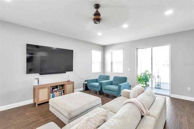 7523 Tangle Brook Blvd, Gibsonton, FL 33534 - living room with baseboards, dark wood-style floors, and recessed lighting