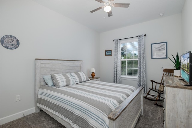 3051 Francoa Dr, Odessa, FL 33556 - bedroom with dark colored carpet, baseboards, and a ceiling fan