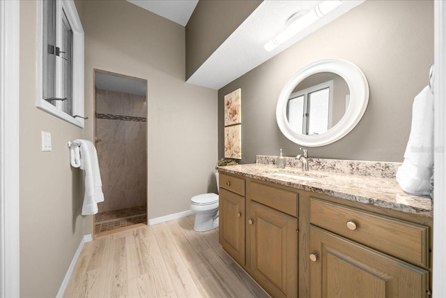 10044 Twelve Oaks Ct, Weeki Wachee, FL 34613 - full bathroom featuring vanity, tiled shower, toilet, and wood finished floors