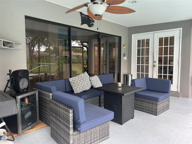 13316 Brigham Ln, Hudson, FL 34667 - view of patio featuring french doors, an outdoor living space, and ceiling fan