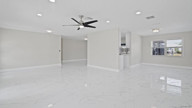 1024 Spindle Palm Way, Apollo Beach, FL 33572 - spare room featuring recessed lighting, marble finish floors, a ceiling fan, and baseboards