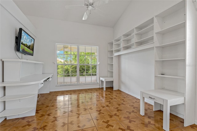 4125 Mc Clung Dr, New Port Richey, FL 34653 - unfurnished living room with ceiling fan, baseboards, and light tile patterned floors