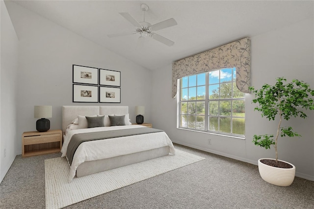 4125 Mc Clung Dr, New Port Richey, FL 34653 - carpeted bedroom with vaulted ceiling, baseboards, and a ceiling fan