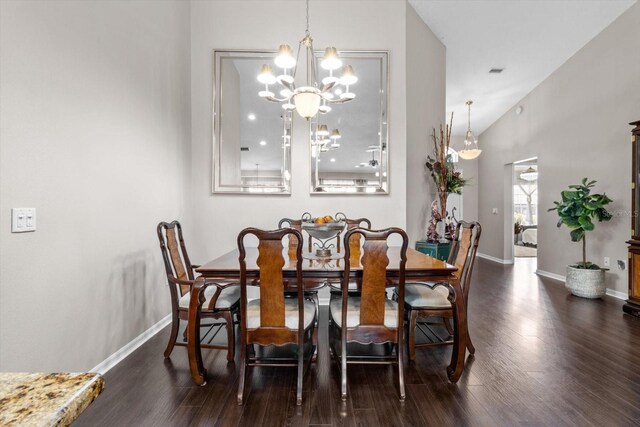 1142 Wolford Dr, Trinity, FL 34655 - dining space featuring a chandelier, baseboards, wood finished floors, and vaulted ceiling
