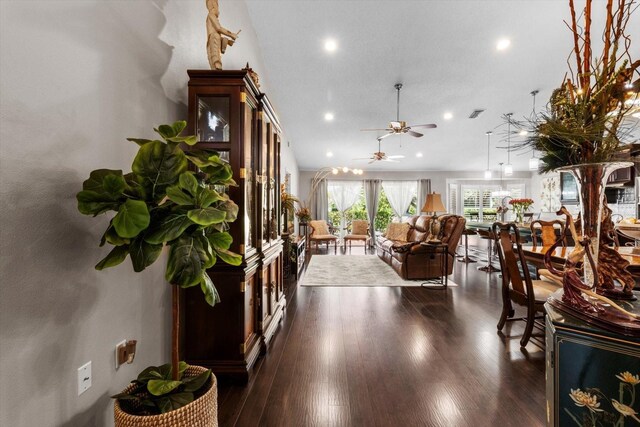 1142 Wolford Dr, Trinity, FL 34655 - dining room featuring dark wood-style floors, recessed lighting, and a ceiling fan