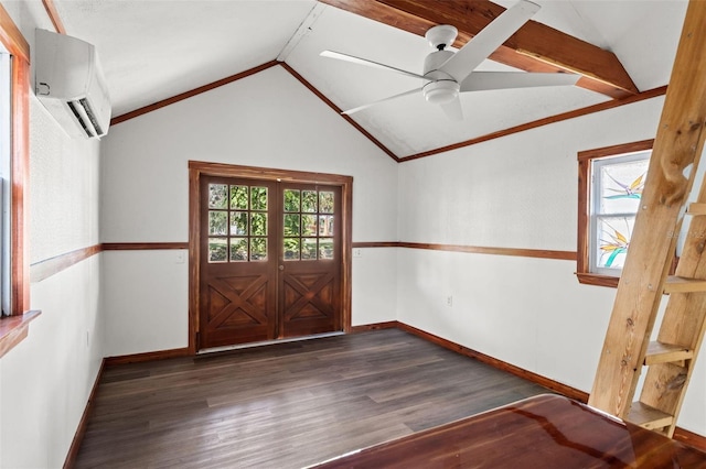 10844 W Yulee Dr, Homosassa, FL 34448 - entryway with a wall mounted AC, wood finished floors, lofted ceiling, and ceiling fan
