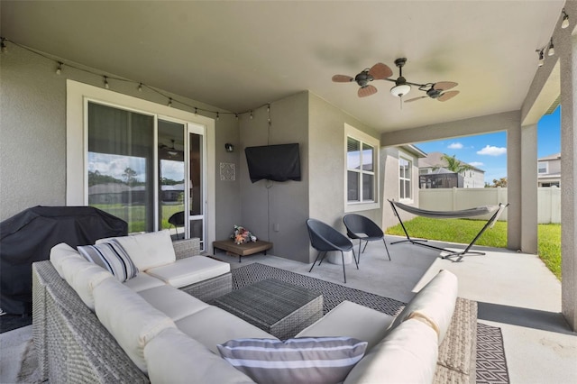 12313 Criollo Rd, Spring Hill, FL 34610 - view of patio featuring an outdoor living space and a ceiling fan