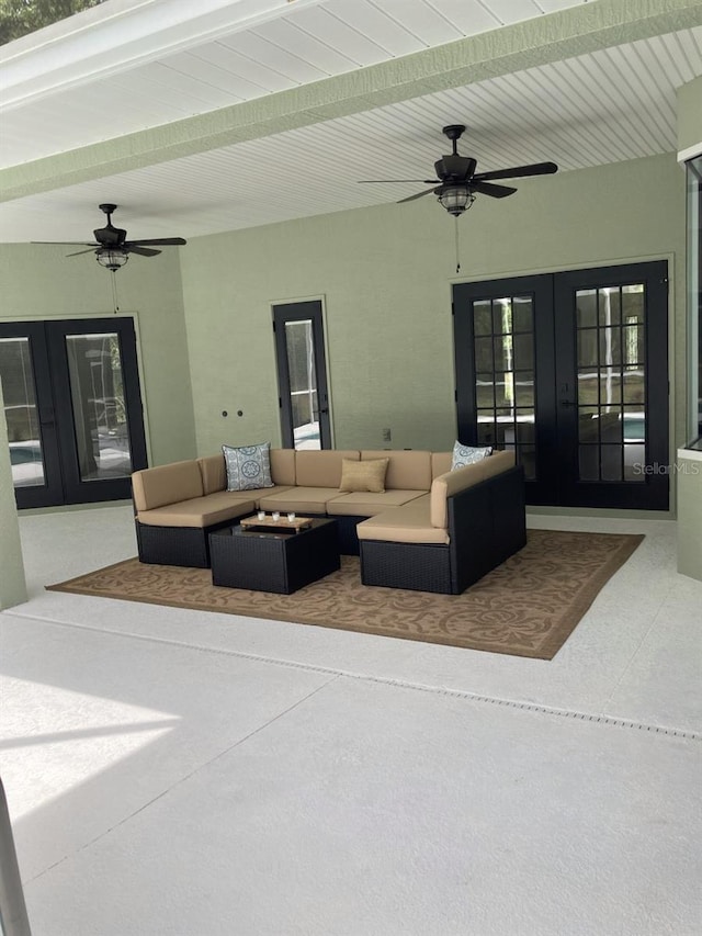 2543 E Marcia St, Inverness, FL 34453 - view of patio featuring french doors, a ceiling fan, and an outdoor living space