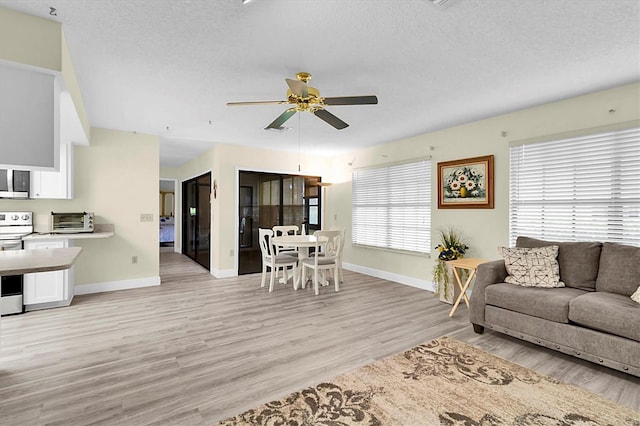 4841 Wakefield Ct Unit 4841, New Port Richey, FL 34655 - living room with light wood finished floors, baseboards, ceiling fan, and a textured ceiling