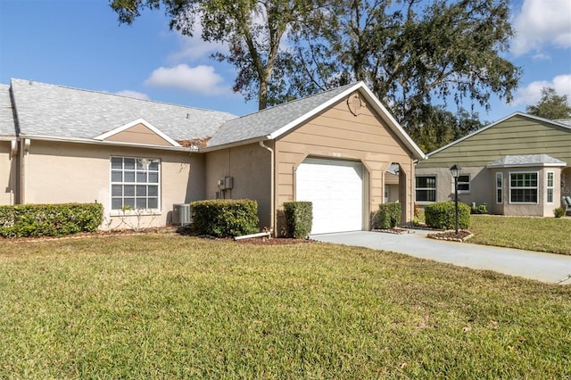9529 Bunker Hill Ct Unit 9529, New Port Richey, FL 34655 - single story home featuring a garage, driveway, a front yard, stucco siding, and central AC unit