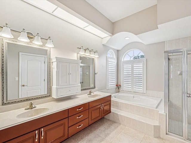13922 Talmage Loop, Hudson, FL 34667 - full bath with a bath, a shower stall, double vanity, and tile patterned floors