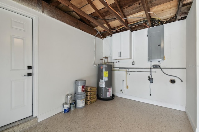 7545 Banner St, New Port Richey, FL 34653 - unfinished basement with electric panel, electric water heater, and baseboards