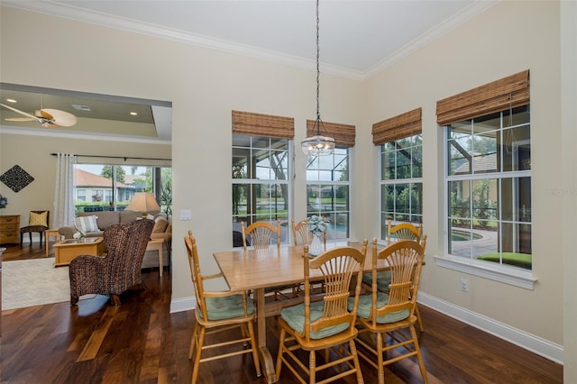 10531 Pontofino Cir, Trinity, FL 34655 - dining area featuring crown molding, baseboards, and dark wood-type flooring