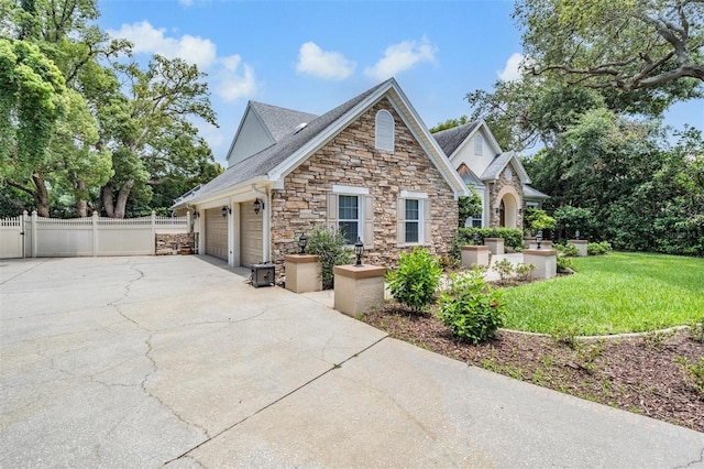 2880 Chelsea Pl N, Clearwater, FL 33759 - view of front of property with stone siding, concrete driveway, an attached garage, and roof with shingles