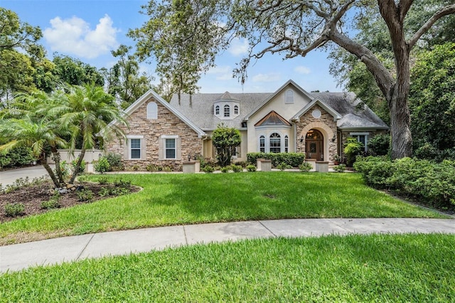2880 Chelsea Pl N, Clearwater, FL 33759 - view of front of property with stone siding, stucco siding, and a front yard