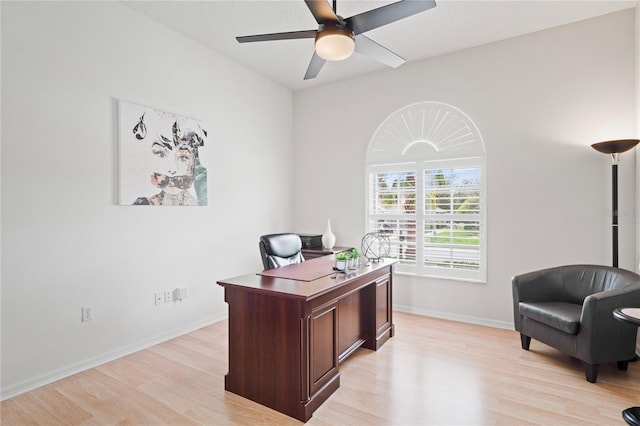 10250 Locker Dr, Spring Hill, FL 34608 - home office featuring light wood-type flooring, a ceiling fan, and baseboards