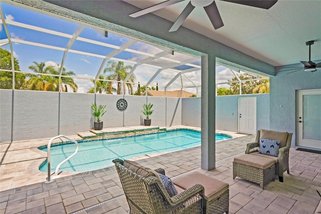 10250 Locker Dr, Spring Hill, FL 34608 - view of pool featuring ceiling fan, a patio area, and a lanai
