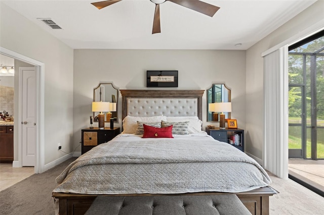 11579 Weaver Hollow Rd, New Port Richey, FL 34654 - bedroom featuring carpet, a ceiling fan, baseboards, and ensuite bath