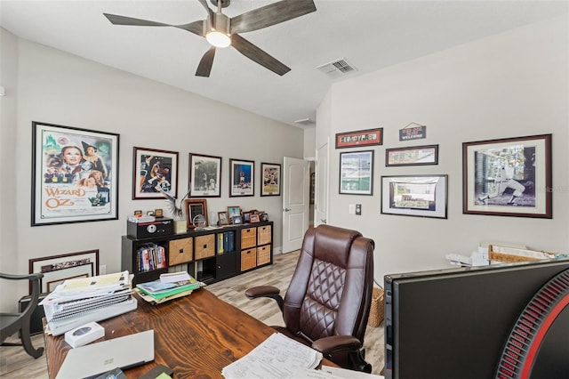11579 Weaver Hollow Rd, New Port Richey, FL 34654 - office featuring wood finished floors and a ceiling fan