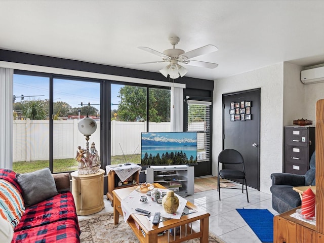 3832 Sailmaker Ln Unit 3832, Holiday, FL 34691 - living room featuring a wall mounted AC and a ceiling fan