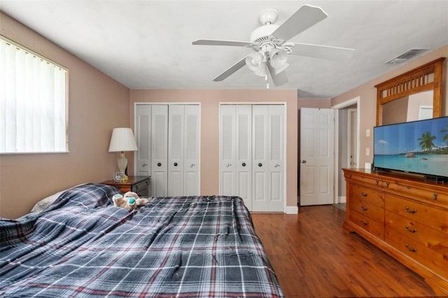 4350 Sawgrass Blvd, New Port Richey, FL 34653 - bedroom with wood finished floors, multiple closets, and ceiling fan
