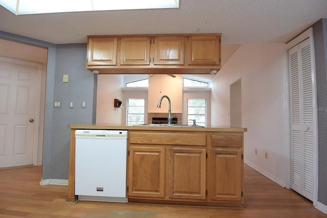 11364 Orangewood Ct, Spring Hill, FL 34609 - kitchen featuring white dishwasher, a sink, light wood-style floors, and baseboards
